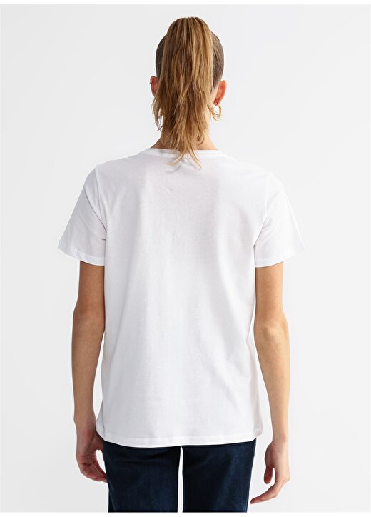 Fabrika V Yaka Baskılı Beyaz Kadın T-Shirt TUTTO 4