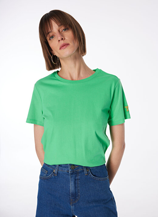 Fabrika Bisiklet Yaka Düz Yeşil Kadın T-Shirt TENGIZ 3