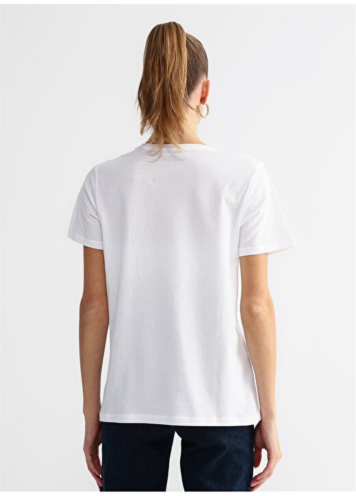 Fabrika V Yaka Baskılı Beyaz Kadın T-Shirt NIENTE 4