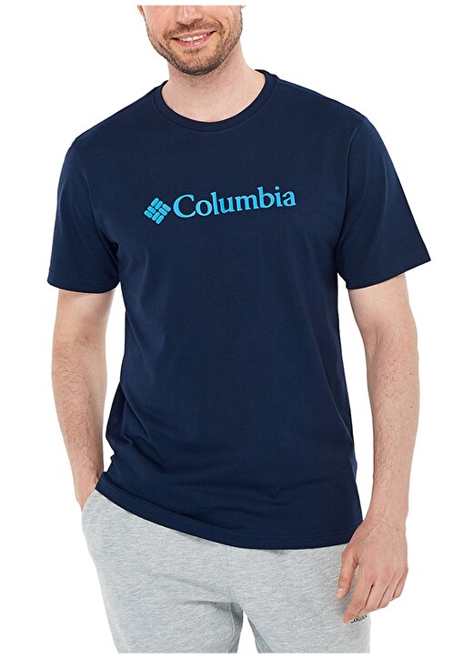 Columbia O Yaka Baskılı Koyu Lacivert Erkek T-Shirt CS0287 CSC M BASIC BIG LOGO BRUSHED 1
