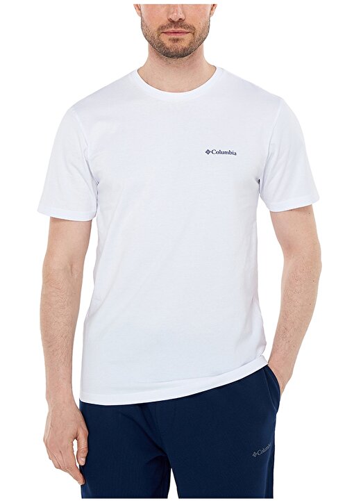 Columbia O Yaka Düz Beyaz Erkek T-Shirt CS0282 CSC M BASIC SM LOGO BRUSHED 1