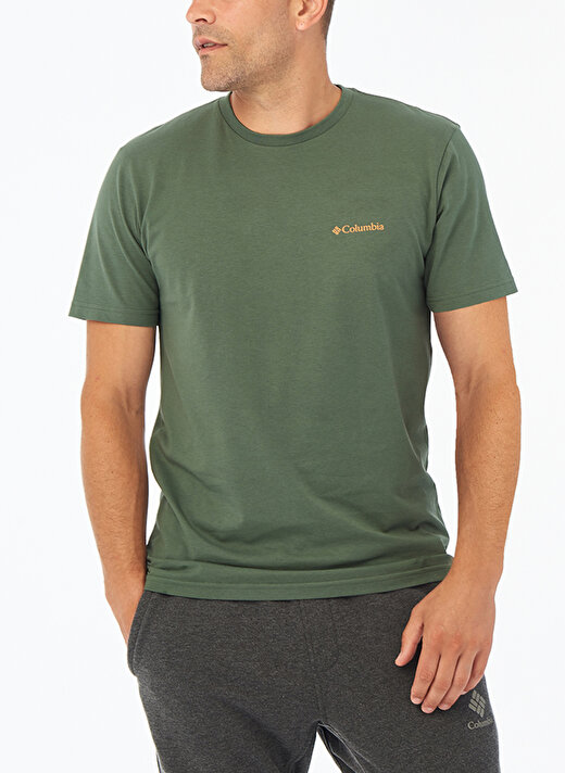 Columbia O Yaka Düz Yeşil Erkek T-Shirt CS0282 CSC M BASIC SM LOGO BRUSHED 4