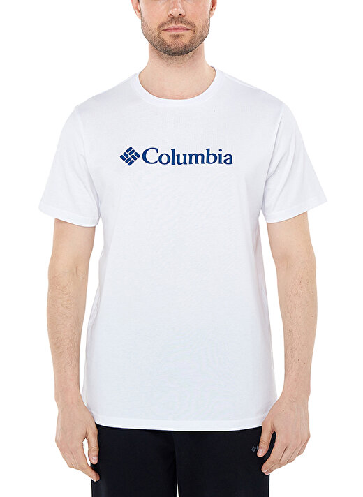 Columbia O Yaka Baskılı Beyaz Erkek T-Shirt CS0287 CSC M BASIC BIG LOGO BRUSHED 1