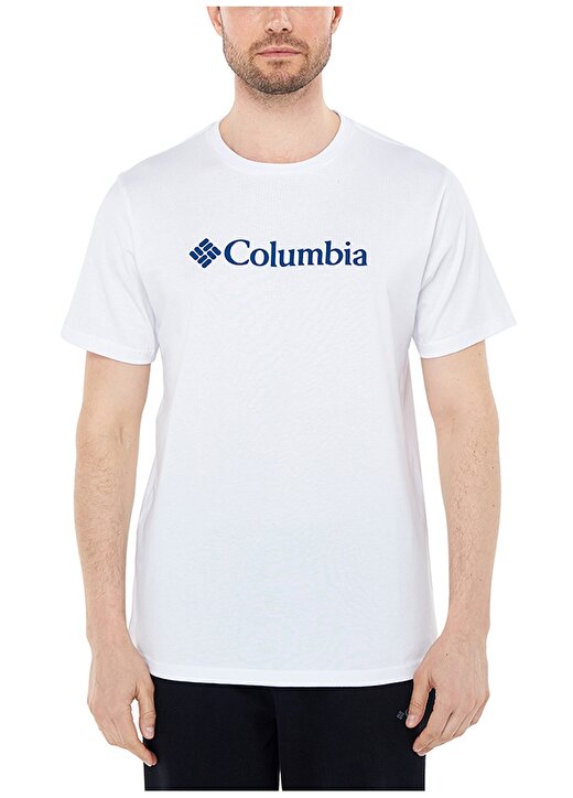 Columbia O Yaka Baskılı Beyaz Erkek T-Shirt CS0287 CSC M BASIC BIG LOGO BRUSHED 1