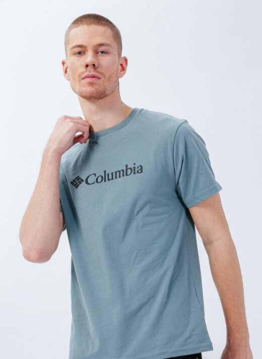 Columbia O Yaka Baskılı Açık Yeşil Erkek T-Shirt CS0287 CSC M BASIC BIG LOGO BRUSHED 3