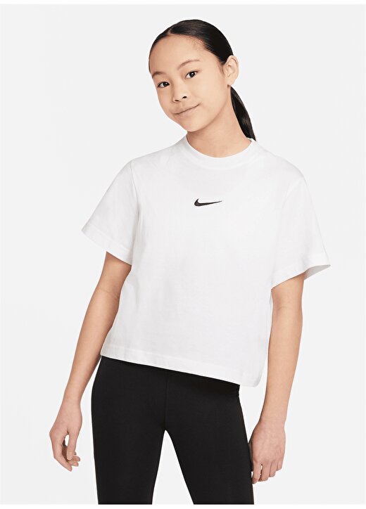 Nike Çocuk Beyaz Bisiklet Yaka T-Shirt DH5750-100 G NSW TEE ESSNTL SS BOXY 2