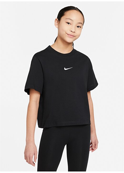 Nike Düz Siyah Kız Çocuk T-Shirt DH5750-010 G NSW TEE ESSNTL SS BOXY 2