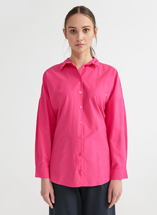 Fabrika Gömlek Yaka Düz Pembe Kadın Gömlek FRANZ 3
