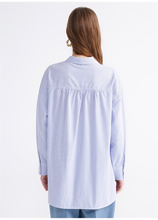 Fabrika Oversize Gömlek Yaka Çizgili Mavi - Beyaz Kadın Gömlek NADI-Y 4