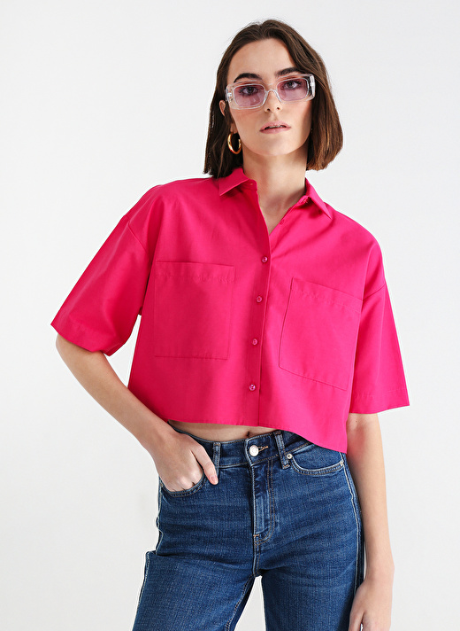 Aeropostale Crop Gömlek Yaka Düz Pembe Kadın Gömlek ROBINSON-Y 1