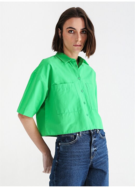 Aeropostale Crop Gömlek Yaka Düz Yeşil Kadın Gömlek ROBINSON-Y 2
