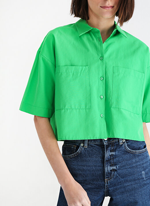 Aeropostale Crop Gömlek Yaka Düz Yeşil Kadın Gömlek ROBINSON-Y 4