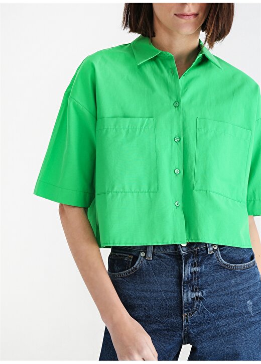Aeropostale Crop Gömlek Yaka Düz Yeşil Kadın Gömlek ROBINSON-Y 4