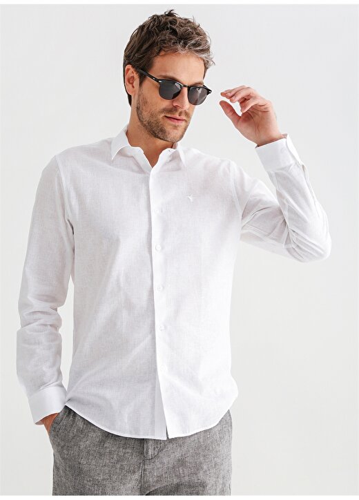 Fabrika Gömlek Yaka Düz Beyaz Erkek Gömlek SAMIS 2