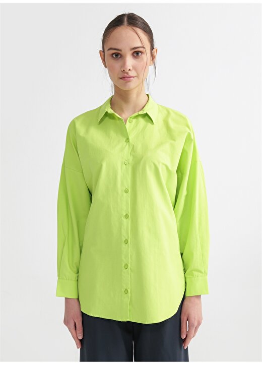 Fabrika Gömlek Yaka Düz Yeşil Kadın Gömlek FRANZ 4