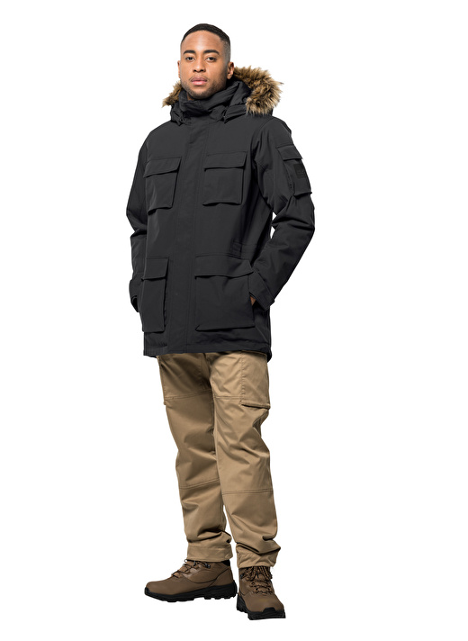 Jack Wolfskin Siyah Erkek Kapüşon Yaka Mont 1107674-6000 GLACIER CANYON PARKA 1