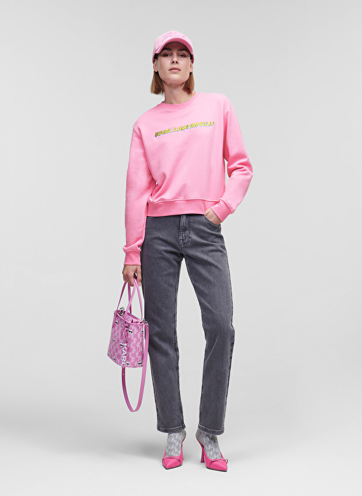 KARL LAGERFELD Bisiklet Yaka   Baskılı Pembe Kadın Sweatshirt 225W1804 3