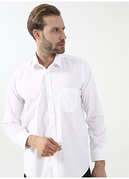Süvari Klasik Yaka Düz Beyaz Erkek Gömlek GM1001400239 1