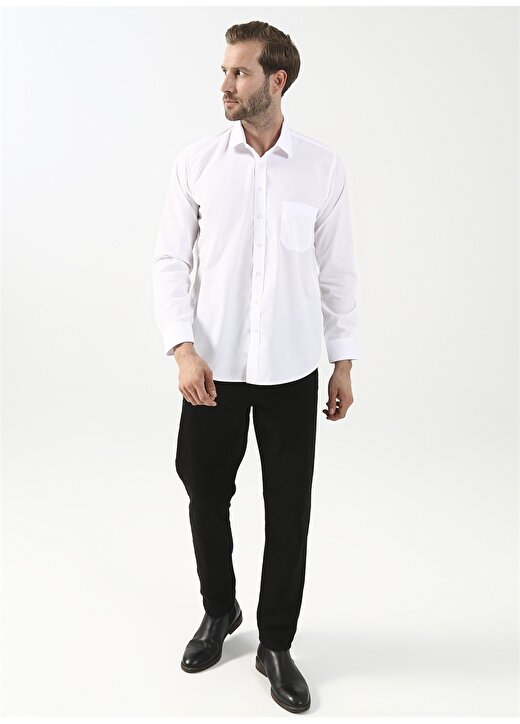 Süvari Klasik Yaka Düz Beyaz Erkek Gömlek GM1001400239 2