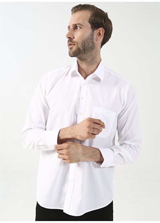 Süvari Klasik Yaka Düz Beyaz Erkek Gömlek GM1001400239 3
