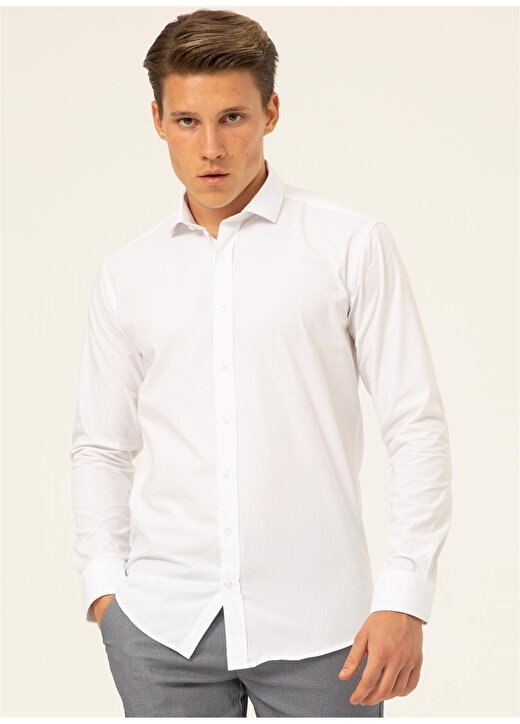 Süvari Klasik Yaka Düz Beyaz Erkek Gömlek GM1007100490 1