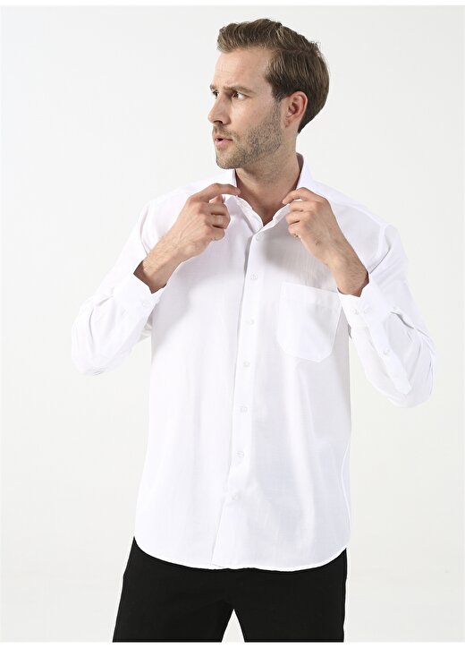 Süvari Klasik Yaka Armürlü Beyaz Erkek Gömlek GM2025000224 1