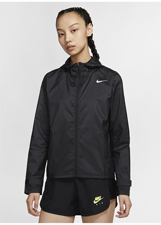 Nike Siyah - Gri - Gümüş Kapüşonlu Kadın İnce Mont CU3217-010 W NK ESSENTIAL JACKET 2