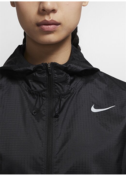 Nike Siyah - Gri - Gümüş Kapüşonlu Kadın İnce Mont CU3217-010 W NK ESSENTIAL JACKET 4