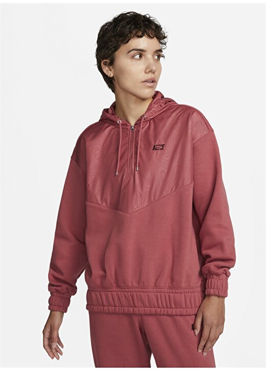 Nike Kapüşon Yaka Kırmızı - Pembe Kadın Sweatshırt DQ7147-691 W NSW IC FLC QZ HD CE 2