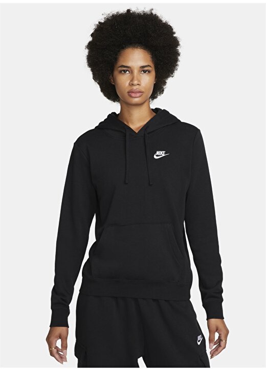 Nike Siyah - Gri - Gümüş Kapüşonlu Kadın Sweatshirt DQ5793-010 W CLUB FLC STD PO HDY 4