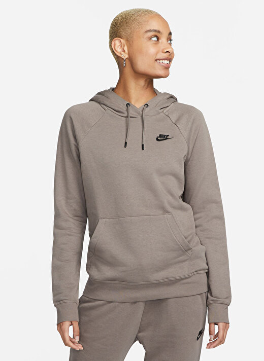 Nike Kapüşon Yaka Siyah - Gri - Gümüş Kadın Sweatshırt DX2316-040 W ESSNTL FLC PO HOODIE 1