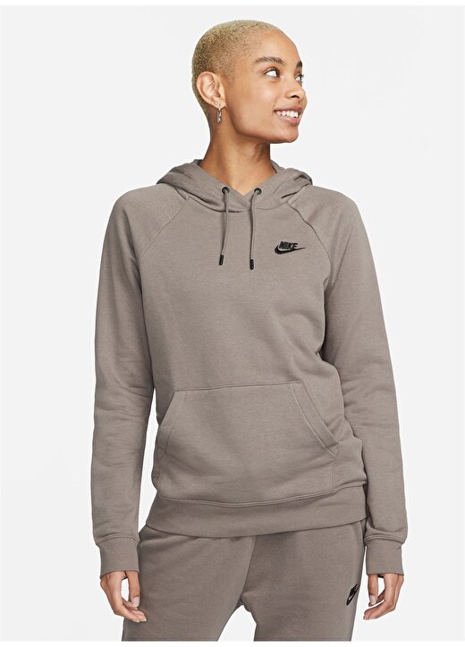 Nike Kapüşon Yaka Siyah - Gri - Gümüş Kadın Sweatshırt DX2316-040 W ESSNTL FLC PO HOODIE 1