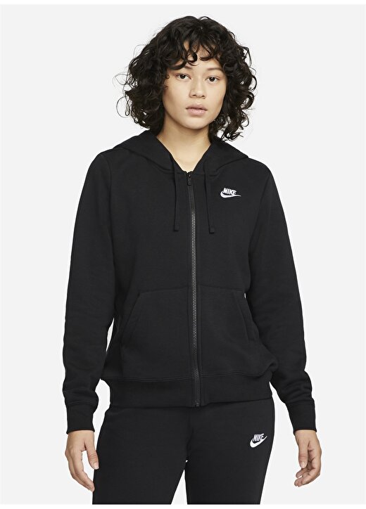 Nike Siyah - Gri - Gümüş Kadın Kapüşonlu Zip Ceket DQ5471-010 W CLUB FLC FZ HOODIE STD 2