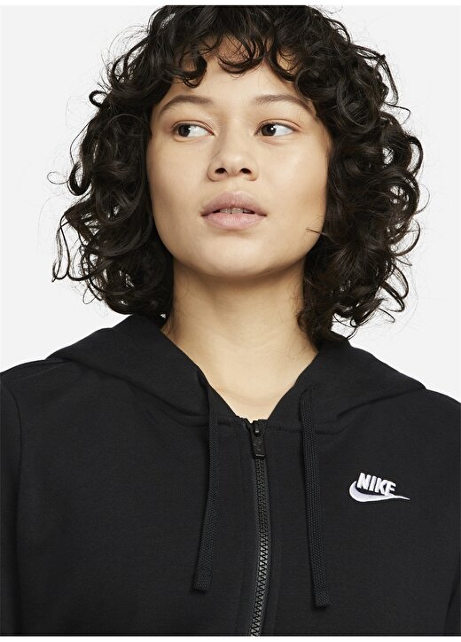 Nike Siyah - Gri - Gümüş Kadın Kapüşonlu Zip Ceket DQ5471-010 W CLUB FLC FZ HOODIE STD 4