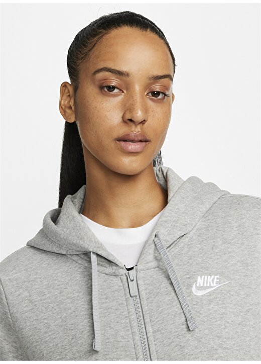 Nike Siyah - Gri - Gümüş Kadın Kapüşonlu Zip Ceket DQ5471-063 W CLUB FLC FZ HOODIE STD 4