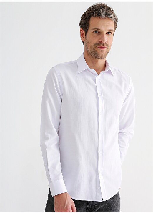 Fabrika Comfort Gömlek Yaka Çizgili Beyaz Erkek Gömlek MYDOS 105 2