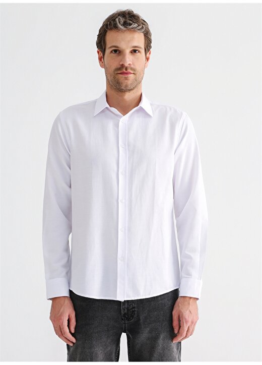 Fabrika Comfort Gömlek Yaka Çizgili Beyaz Erkek Gömlek MYDOS 105 3