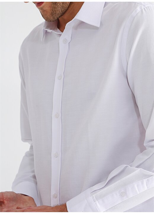 Fabrika Comfort Gömlek Yaka Çizgili Beyaz Erkek Gömlek MYDOS 105 4