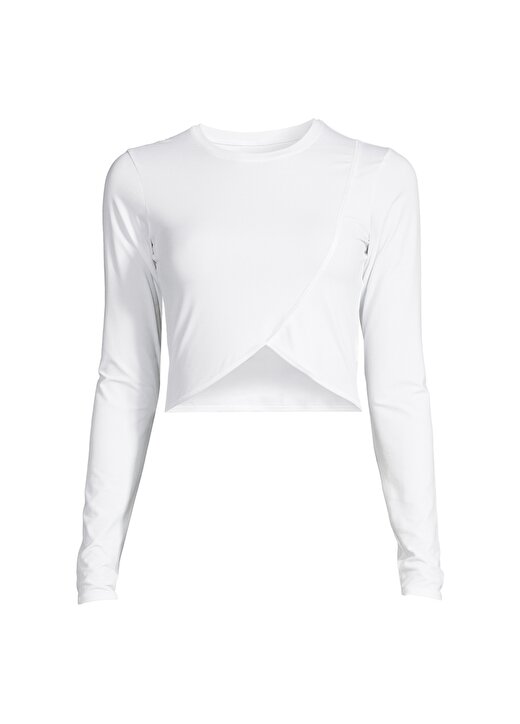 Casall Beyaz Kadın O Yaka Dar Düz Uzun Kollu T-Shirt 22132-001 Overlap Crop Long S 1