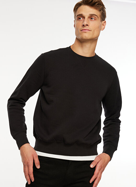 People By Fabrika Siyah Erkek Bisiklet Yaka Regular Fit Düz Sweatshirt 23ast01   3