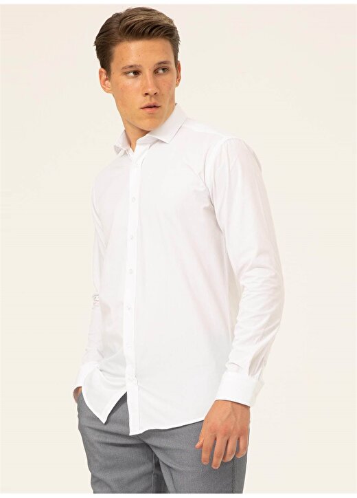 Süvari Klasik Yaka Armürlü Beyaz Erkek Gömlek GM2024700354 2
