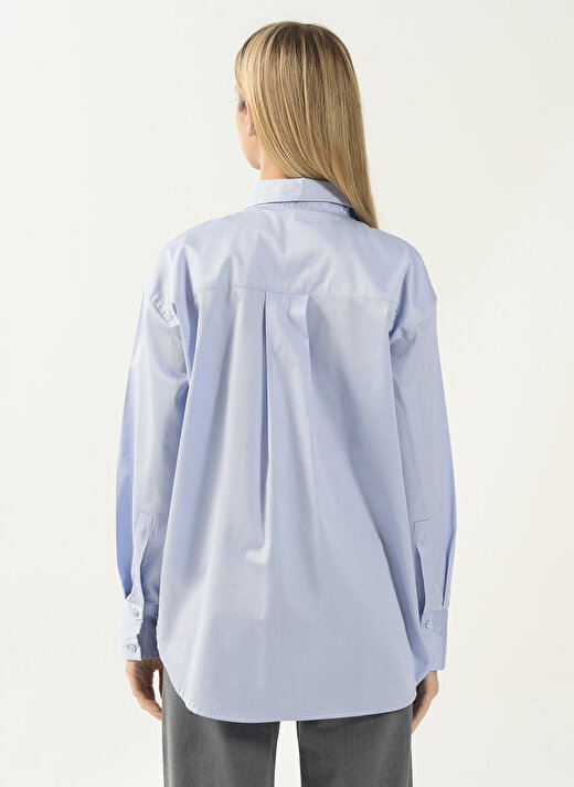 Denim Trip Gömlek Yaka Düz Mavi Kadın Gömlek DT10060-1 MAVİ 4