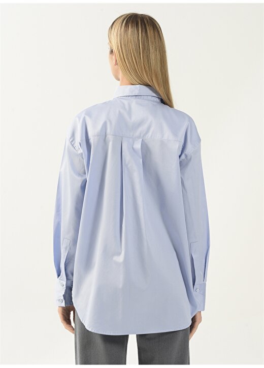 Denim Trip Gömlek Yaka Düz Mavi Kadın Gömlek DT10060-1 MAVİ 4