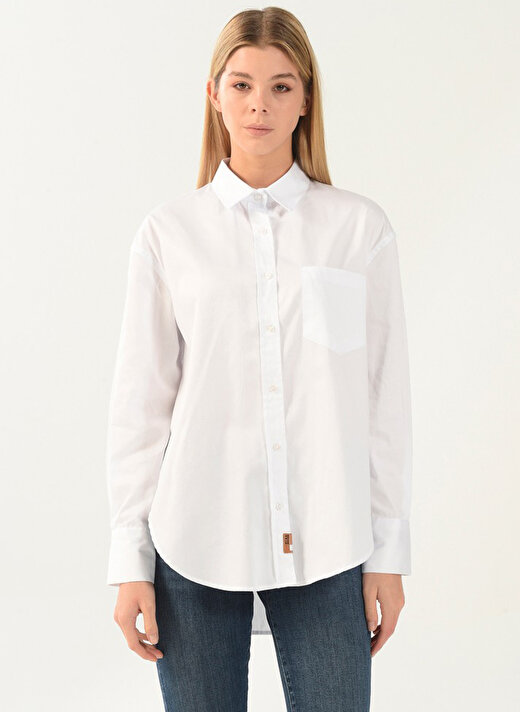 Denim Trip Gömlek Yaka Düz Beyaz Kadın Gömlek DT10060-2 BEYAZ 1