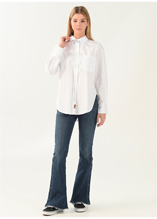 Denim Trip Gömlek Yaka Düz Beyaz Kadın Gömlek DT10060-2 BEYAZ 2