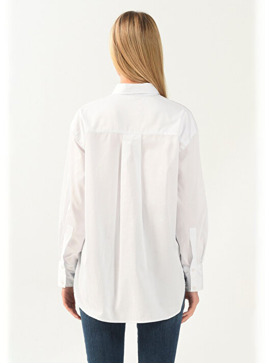 Denim Trip Gömlek Yaka Düz Beyaz Kadın Gömlek DT10060-2 BEYAZ 4