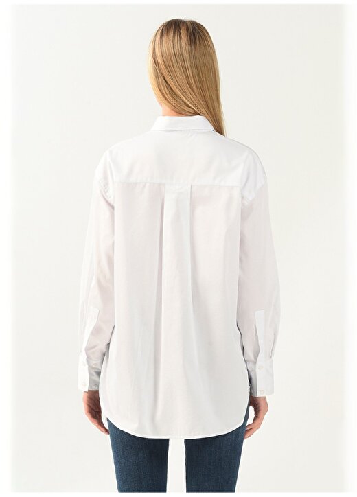 Denim Trip Gömlek Yaka Düz Beyaz Kadın Gömlek DT10060-2 BEYAZ 4