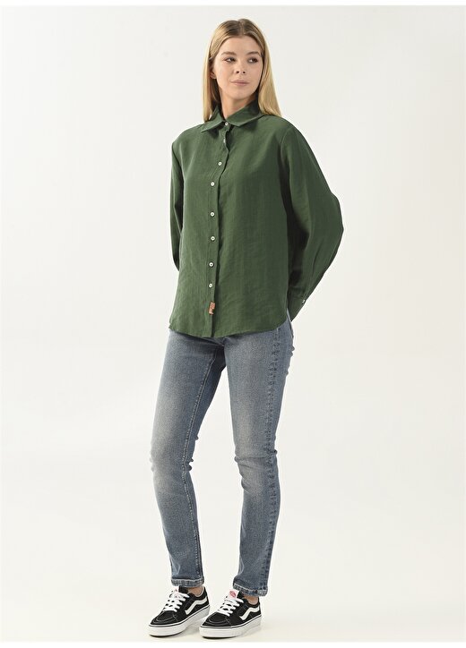 Denim Trip Gömlek Yaka Düz Yeşil Kadın Gömlek DT10059-1 YEŞİL 3