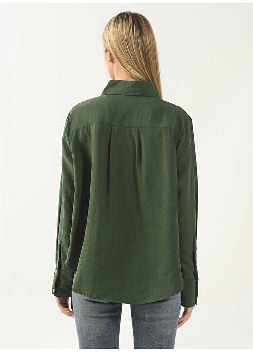 Denim Trip Gömlek Yaka Düz Yeşil Kadın Gömlek DT10059-1 YEŞİL 4