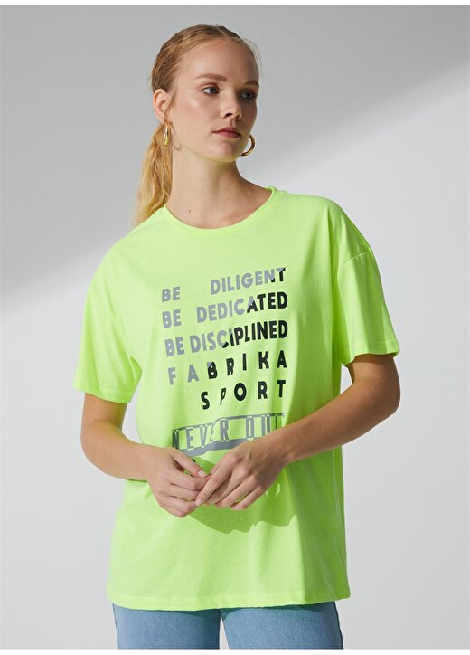 Fabrika Sports Bisiklet Yaka Baskılı Neon Yeşil Kadın T-Shirt S-GINA 3